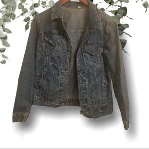 Floral Print Jean Jacket with Patchwork